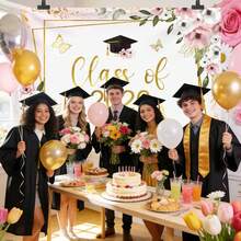 1pc Class Of 2026 Congratulations Banner Backdrop Floral Congrats Grad Photography Background Pastel Butterfly Graduation Party Decor Gold Confetti Prom 2026 Party Banner Photo Booth Props - Kiểu 1 - Xem 3