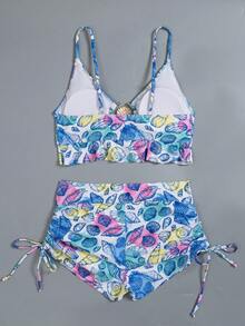 新款夏季时尚贝壳印花荷叶边比基尼套装，细肩带搭配高弹力短裤，沙滩度假套装及女士泳装 - 彩色 - 查看 7