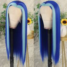 13X4 Pink & Brown Lace Front Wigs Pre Plucked Soft Free Part Long Straight Wigs Glueless Pink Skunk Stripe Wig Wear And Go Wig Heat Resistant Fiber Hair Synthetic Lace Front Wigs For Fashion Women For Daily Christmas Party Cosplay Use - 挑染藍色 - 查看 5