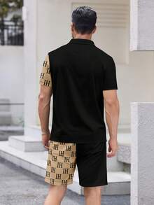 Bộ đồ thời trang nam phong cách đường phố gồm kính mắt, áo polo in hình thỏ và quần short dây rút. - Nhiều màu - Xem 5