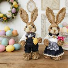 Easter Rabbit Table Decorations Cute Straw Mini Bunny Figurines Tabletop Centerpieces For Home Spring Party - A - View 1