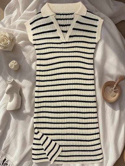 Women's Casual Striped Knit Cover Up Dress, Breathable & Comfortable, Versatile Daily Wear Summer
