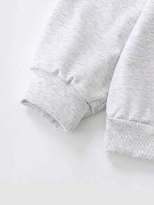 休闲趣味条纹印花圆领卫衣，宽松圆领长袖套头衫 - 灰色 - 查看 4