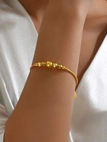 1pc Fashionable Versatile Minimalist Golden Adjustable Bangle Bracelet For Women - Yellow Gold - View 15