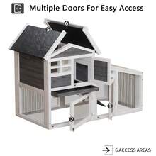 Conejera Grande de Madera de 134 cm (53") para Interior y Exterior, Ampliable de 2 Pisos con Rampa Antideslizante, Área de Juego Amplia, Techo con Bisagras y Bandeja Extraíble, para Conejos, Gallinas, Patos - gris - Ver 4