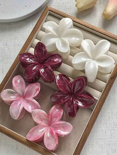 6 piezas Elegantes Pinzas para el cabello con estilo ombre floral, Pinzas de garra estilo bohemio elegantes para moño, Adecuadas para vacaciones en la playa, sesiones de fotos de moda, Accesorios de moda para el cabello, Elegantes ganchos para el cabello con flores