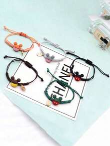 1条手工串珠卡通手链，可调节，饰有水钻，糖果色，适合女性和情侣佩戴，可作派对饰品、小礼物、生日和节日派对配饰，可调节水钻装饰手镯，适合作为送给女孩和朋友的礼物。 - A - 查看 9