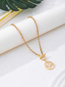 1 pieza Collar con colgante de árbol de metal de moda - Amarillo Oro - Ver 3