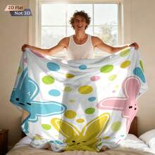 1pc Easter Theme Printed Flannel Throw Blanket, Featuring Colorful Rabbit Patterns, Soft & Comfortable, Suitable For All Seasons, For Sofa, Bed, Office, Camping, Travel, Year-Round Gift - Multicolor - View 7