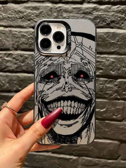 1 st. svart skräckanimemönster heltäckande TPU-stötsäkert telefonskal kompatibelt med 16, 15, 14, 13, 12, 11 Pro Max