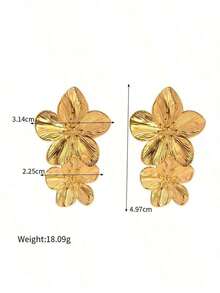 1pair Fashionable And Elegant Flower Shaped Alloy Earrings, Four Seasonal Golden Minimalist Ear Drops, Suitable Women Daily Wear Valentines - Vàng - Xem 4