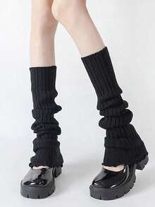 1 Pair Black/2 Pairs Black&White Fashionable Women's Leg Wammer With Ruffle,Slouch Socks For Fall And Winter - màu đen - Xem 5