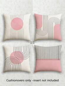 4件套现代简约线条风格抱枕套，波西米亚风线条图案抱枕套，拉链可拆卸水洗，家居装饰，沙发靠垫套，适用于卧室、客厅、沙发、汽车、椅子腰枕、户外露台露营垫，不含枕芯 - 柔霧粉 - 查看 14