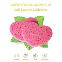 10/20/30/50 Pieces Pink Cosmetic Puff Heart Shaped Makeup Remover Tool Natural Face Washing Cleansing Sponge Compressed Sponge Travel - Pink - View 2