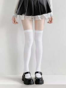 4双装女士超薄洛丽塔性感压缩丝袜 - 黑/白，学院风过膝长袜 - 彩色 - 查看 3