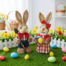Easter Rabbit Table Decorations Cute Straw Mini Bunny Figurines Tabletop Centerpieces For Home Spring Party - D - View 4
