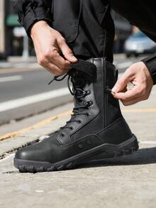 Men's Barefoot Military Tactical Boots - Wide Toe Box Zero Drop Work Boots, Minimalist Leather Combat Boots With Side Zipper For Motorcycle - màu đen - Xem 3
