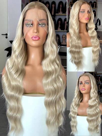 Long Blonde Brown Ombre Wig Long Curly Wavy Synthetic Lace Front Wig Middle Part 13X4 Loose Deep Wave Ash Blonde Wigs For Women