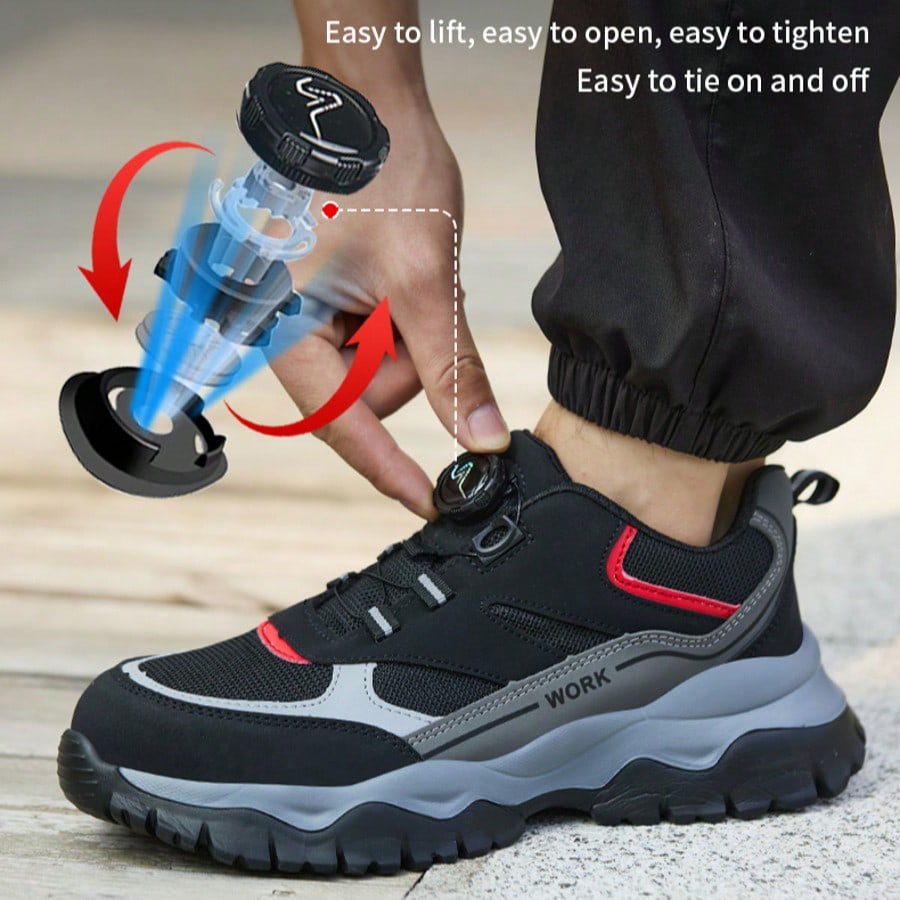 Par de zapatos de trabajo con puntera de acero para hombres, zapatos resistentes a la perforación y antideslizantes, zapatos de trabajo cómodos y li