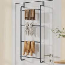 1pc Metal Over-The-Door Towel Rack, No Drilling Required Bathroom Glass Door Towel Hanger - Multicolor - View 6
