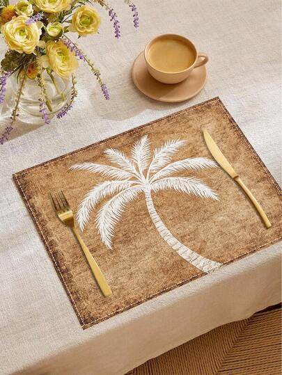 1pc/4pcs Tree Retro Pattern Placemats, Minimalist Style Breakfast Placemats, Dining Table Decor, Kitchen Accessories, Linen Placemats, Easy To Clean, Suitable For Home, Restaurant, Dining Room, Classic Retro Pattern