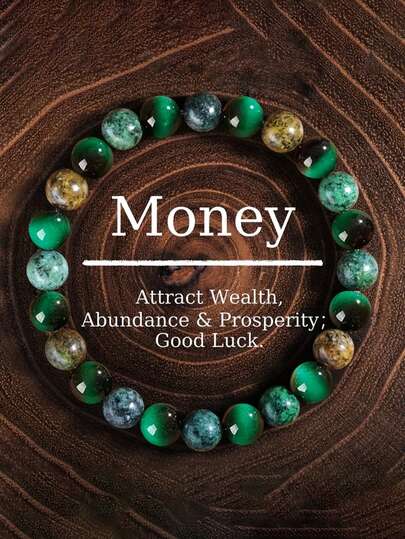 Natural Stone Green Tiger's Eye Stone Bracelet Wealth, Luck, Prosperity, Career Succes,Spiritual Yoga Meditation Jewelry Gift For Men Women