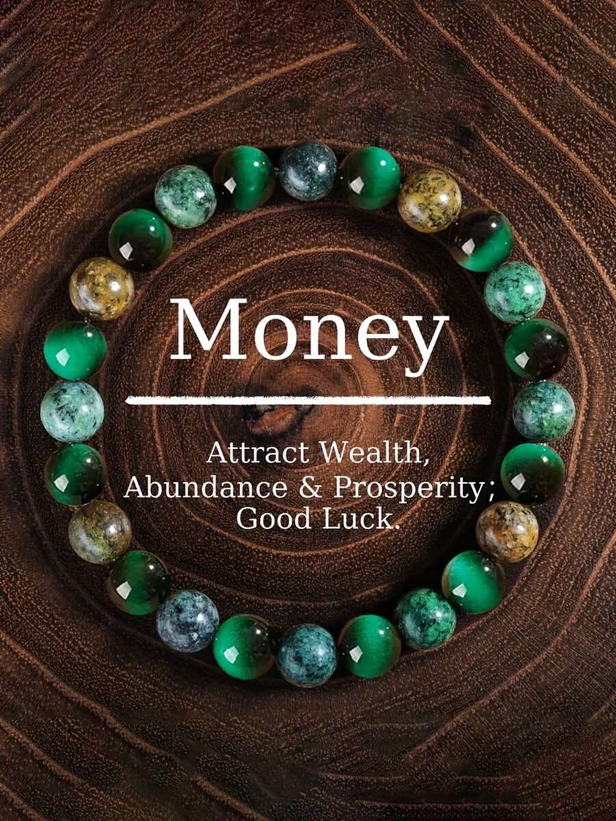 Natural Stone Green Tiger's Eye Stone Bracelet Wealth, Luck, Prosperity, Career Succes,Spiritual Yoga Meditation Jewelry Gift For Men Women - Multicolor - View 1