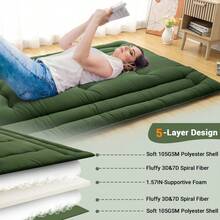 Foldable Floor Mattress, Japanese-Style Roll-Up Foam Sleeping Mat, Space-Saving Tatami Floor Bed for Living Room or Bedroom - Verde militar COMPLETO (137*203 cm) EE. UU. - Ver 6