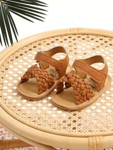 婴幼儿男女童夏季凉鞋，橡胶底PU皮步行鞋，公主风户外鞋；婴幼儿女童蝴蝶结公主凉鞋，软底防滑夏季步行鞋 - 棕色 - 查看 8