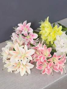 6/3/1件淺粉色人造百合花，仿真花卉裝飾，適用於家居裝飾花束、DIY婚禮新娘禮物、生日派對用品、桌面中心裝飾、花園裝飾、婚禮裝飾花束、手持花束、人造花、返校房間裝飾、絲綢百合假花（婚禮花、玫瑰、花卉、人造花、人造植物、假花、假植物、母親節禮物、母親節） - 淺粉色 - 查看 6