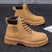 New Spring Autumn Men's High Top Work Boots, British Style Ankle Boots, Korean Fashion All-Match Thick Boots, Plus Size Women's Shoes - Màu vàng - Xem 4