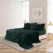 LUX DECOR 6-Piece Embroidered Bed Sheet Set – Brushed Microfiber Material, Deep Pocket Design, Lightweight & Breathable For Everyday Use – Graduation Gifts, Home Decor, Winter Vibes, Sleep Protection For Dorms, Student Beds, Back‑To‑School Gift, Christmas Decor, New Year Vibes - 翡翠綠 - 查看 4