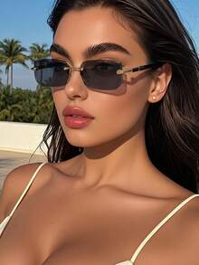 New Unisex Rectangular Frameless Precision-Carved Metal Fashion Glasses, Versatile Elegant Glasses Suitable For Daily Life, Street Photography, Commuting And Traveling - Multicolor - View 1