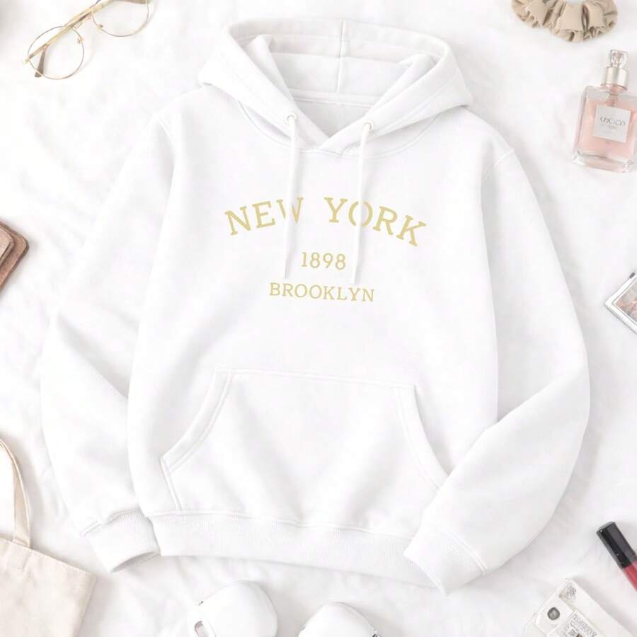 Women's Kangaroo Fleece Hoodie With Pockets, Tumblr Style Sweatshirt - 白色 - 查看 1