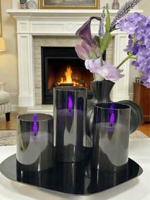 3pcs Flameless Black Candles With Remote Control & Timer, Battery-Powered Flickering LED Candles With Purple Lighting, Suitable For Wedding, Party, Home & Holiday Decor - Black Purple Light - View 6