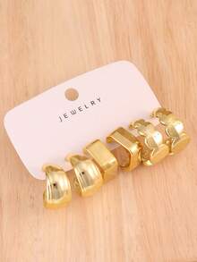 6-18pcs Gold Tone Fashion Earring Set, Stylish And Elegant, Suitable For Various Outfits - Gold - View 8