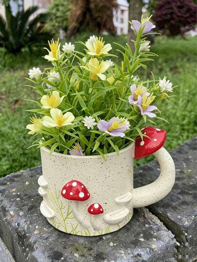 1pc Whimsical Mushroom Planter - Red & White Polka Dot Resin Garden Decor, Portable Standalone Plant Container For Indoor/Outdoor Use, Charming Fairy-Tale Design, Suitable For Succulents And Small Plants