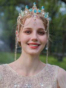 1pc Elegant Crystal Princess Crown, Starfish Mermaid Tail Hair Hoop, Performance/Birthday Gift Headband - Multicolor - View 1