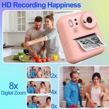 即拍即印相機與印表機二合一套組，1080P HD 影片、即時列印、趣味濾鏡、1300mAh 電池，適合旅行、音樂祭、婚禮與生日社交禮物，送給他/她/情侶的禮盒，粉紅色 - 查看 10