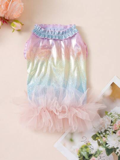 闪亮亮片狗狗连衣裙，薄纱裙摆，春夏宠物狗狗日常穿搭