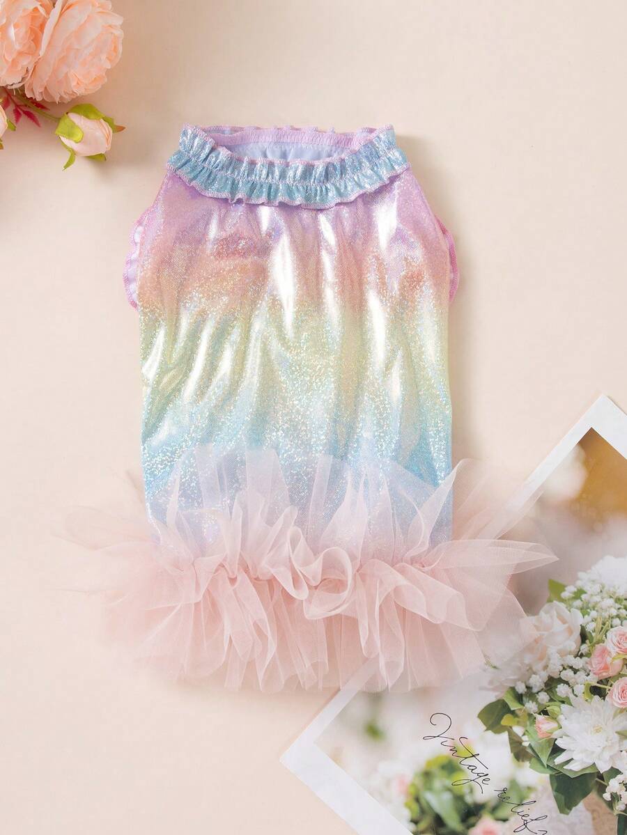 闪亮亮片狗狗连衣裙，薄纱裙摆，春夏宠物狗狗日常穿搭