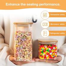 6PCS Glass Storage Jars, 37oz Clear Glass Food Storage Container With Sealed Bamboo Lid Stackable Kitchen Jars For Candy, Biscuits, Rice, Sugar, Flour, Pasta, Nuts & Spice Jars (Square) - 無色 - 查看 6