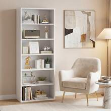 6-Tier Modern Bookshelf, Wood Slim Space-Saving Bookcase For Living Room, Bedroom,White - White - View 1