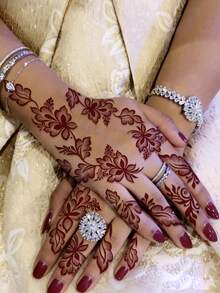 4pcs Moon & Flower Pattern Wine Red Nail Art Temporary Tattoo Stickers - Manhaiti Design Body Painting Tattoos For Party & Festival - Red - View 6