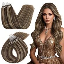 Straight Micro Loop Real Human Hair Extensions Microlink Micro Ring Link Hair For Women 30g/Pack 30 Strands Micro Beads Hair Extensions Silk Straight Human Hair Extensions - S4/27 - 查看 1