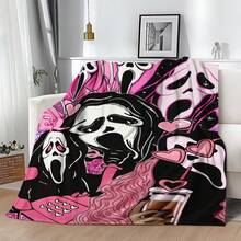 1PC Ghostface Y2K Collage Flannel Throw Blanket 50"X60" (Multiple Sizes) - Multiple Ghostface With Pink Hair, Hearts, Sparkles & Props, Tapestry Wall Hanging, Valentine's Day Gift, Room Decor, Perfect For Sofa, Bed, Office, Bestie Gift - multicolour 6 - 查看 2