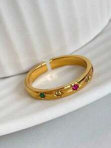 2pcs Minimalist Elegant Metal Plain Rings With & Moon Colorful Cubic Zirconia, Valentine's Day Couples Accessories, Everyday Wear - Vàng - Xem 8