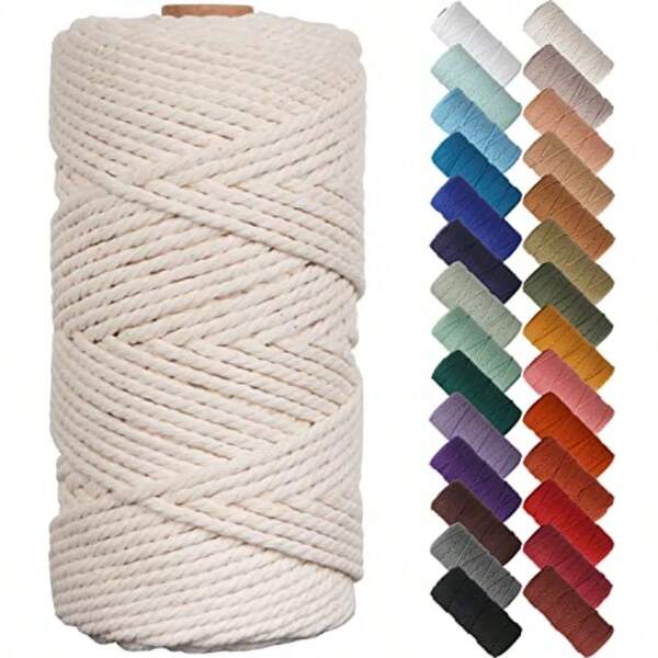Natural Macrame Cord 3mm X 109Yards Beige Macrame Rope Cotton Cord For Wall Hanging Plant Hangers Christmas Crafts Knitting