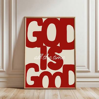 1pc Frameless "God Is Good" Christian Canvas Poster | Minimalist Red Faith Quote Printed Art, Bible Verse Wall Decor For Apartment, Living Room, Bedroom, Modern Home Decor