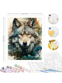 1/2 piezas Kit de pintura por números del Rey Lobo Espíritu Salvaje para adultos, obra de arte personalizada, decoración del hogar, pintura en lienzo sin marco de 40x50cm/16x20 pulgadas - Multicolor - Ver 3